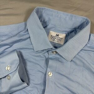 Mizzen+Main Mens XL Trim Fit Gingham Performance Dress Shirt Light Blue White